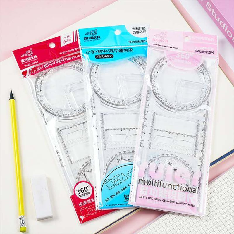 Picture of Multifunction Geometry Drawing Ruler Set | 360° Protractor | Student Geometry Box Multicolor