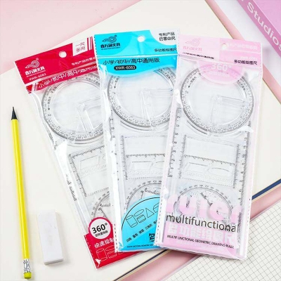 Picture of Multifunction Geometry Drawing Ruler Set | 360° Protractor | Student Geometry Box Multicolor