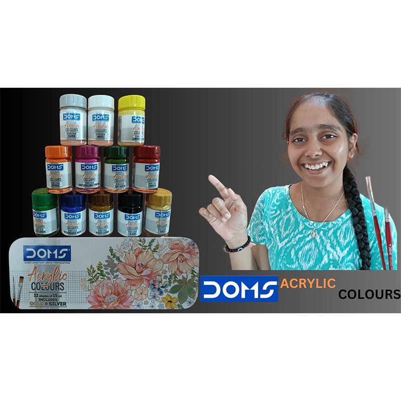 Picture of DOMS Acrylic Paints Set (12 Shades x 15ml) Include Gold & Silver 