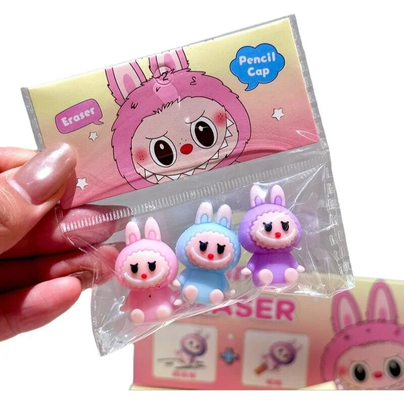 Picture of labubu eraser pencil topper set 3pcs Multicolor