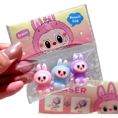 Picture of labubu eraser pencil topper set 3pcs Multicolor
