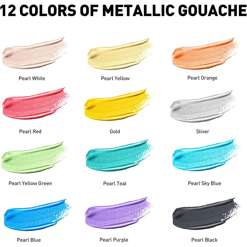 Picture of HIMI Metallic Jelly Gouache Paint Set – 12 Colors × 12 ml – Non-Toxic Shiny Art Paint for Canvas & Paper Multicolor-12twin
