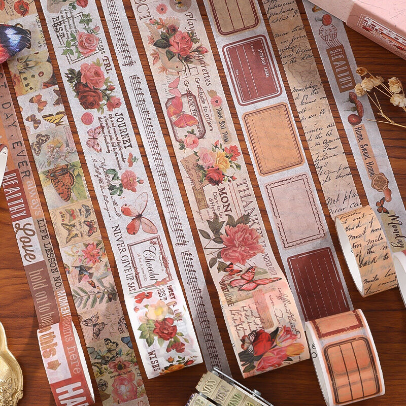 Picture of 18 Rolls Vintage Washi Tape Set Flower Letter Butterfly Botanical Decorative Tapes for Scrapbooking Junk Journal Supplies 