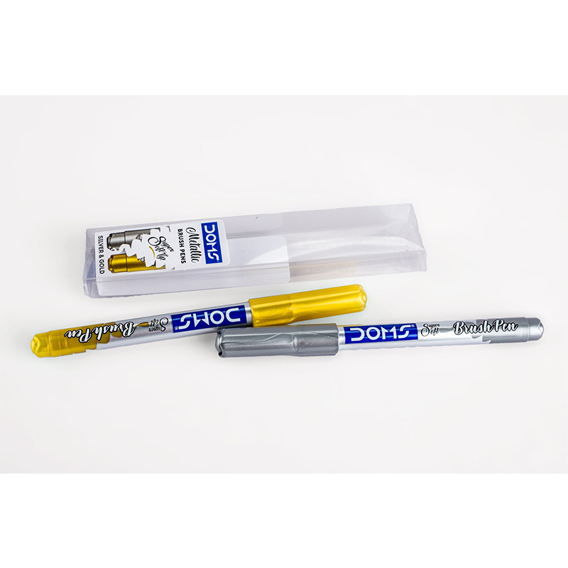 Picture of Doms Metallist Series Metallic Brush Pen 2 Shades (Gold And Silver) Pack Of 2 Silver & Gold