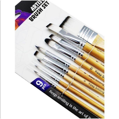 Picture of Keep Smiling High Quality Artist Brush 9pcs White Nylon Brush Set - No:A6900 9pcs