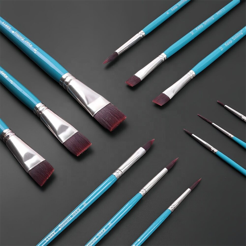 Picture of Keep Smiling 12pcs Paint Brush Set Nylon Hair Artist Paint Brushes Wooden Handle Paintbrush Set 12ps