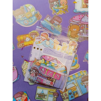 Picture of Cute Cartoon Themed PVC Waterproof Transparent Journal Stickers any 1 bag (40ps stickers) Multicolor