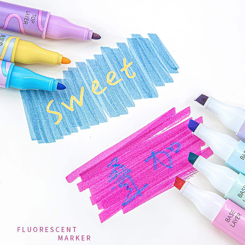 Picture of Laying double-headed double-color highlighter pen 6in1 1set