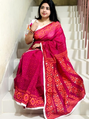 Picture of Hamim Fashion High-Quality Half-Silk Skin Print Saree (Tassels on the Achal) - 13 Haat