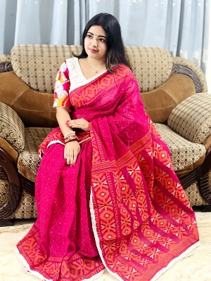 Picture of Hamim Fashion High-Quality Half-Silk Skin Print Saree (Tassels on the Achal) - 13 Haat