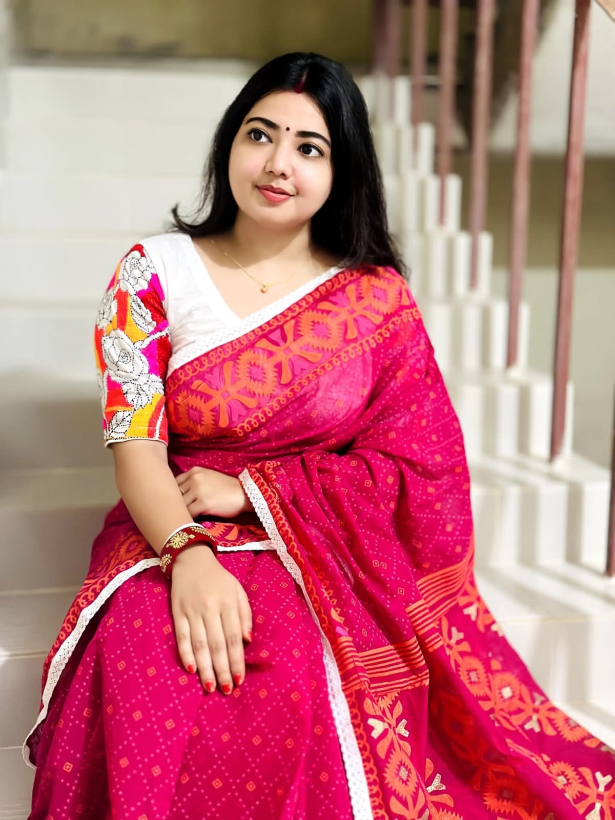 Picture of Hamim Fashion High-Quality Half-Silk Skin Print Saree (Tassels on the Achal) - 13 Haat