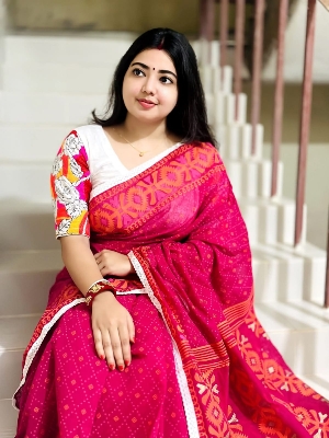 Picture of Hamim Fashion High-Quality Half-Silk Skin Print Saree (Tassels on the Achal) - 13 Haat