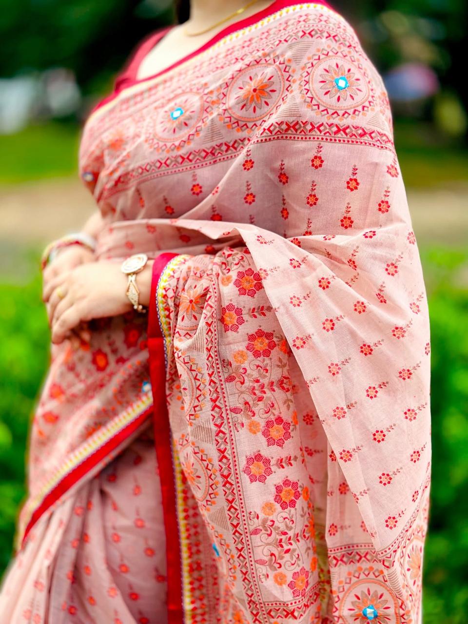 Picture of Hamim Fashion New Design Tant Boutiques Full Saree Embroidery Work (Tassels on the Achal)  - 13 Haat