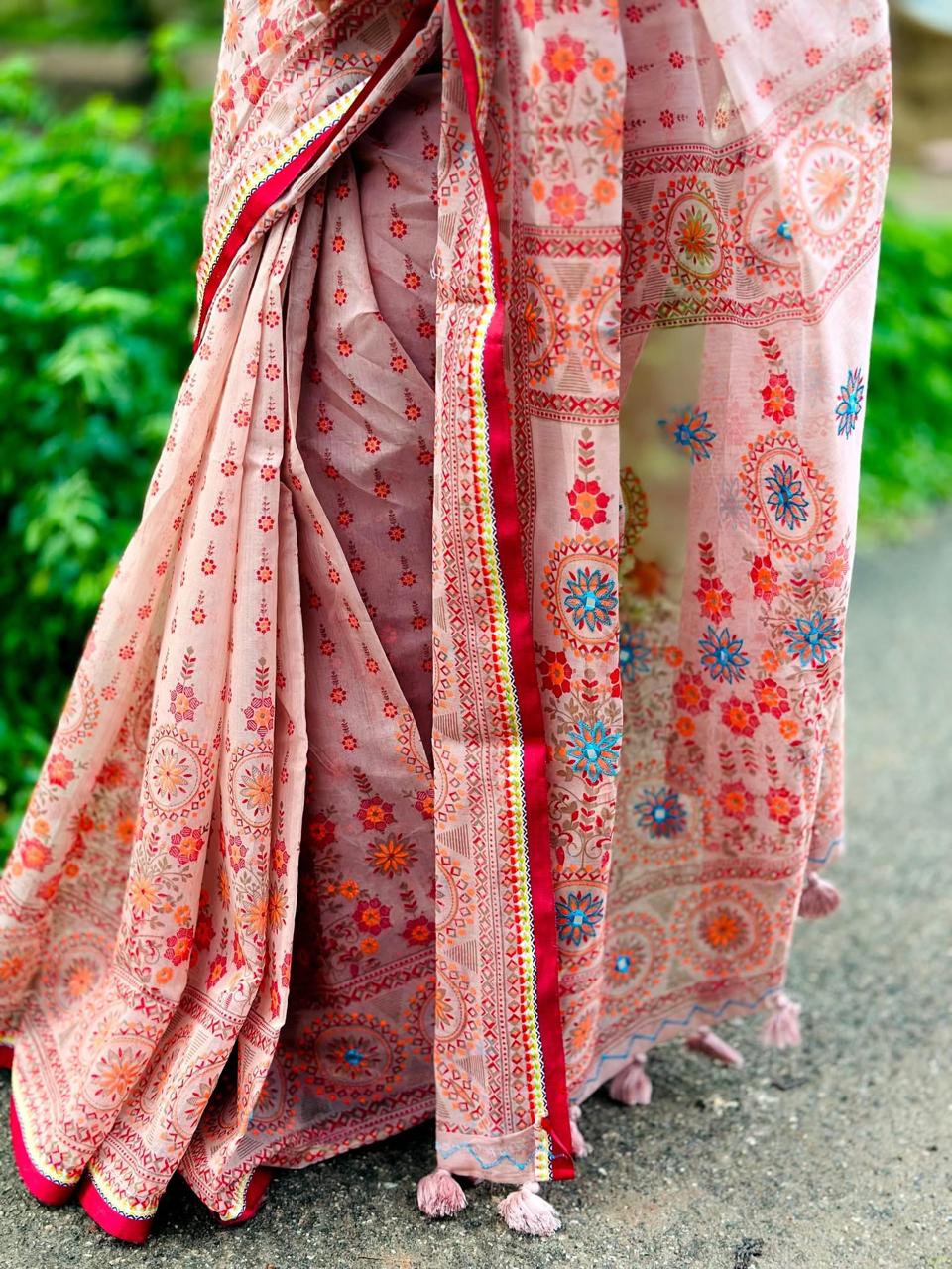 Picture of Hamim Fashion New Design Tant Boutiques Full Saree Embroidery Work (Tassels on the Achal)  - 13 Haat