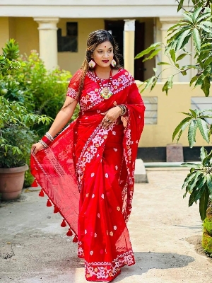 Picture of Hamim Fashion High-Quality Half-Silk Skin Print Saree (Tassels on the Achal) - 13 Haat