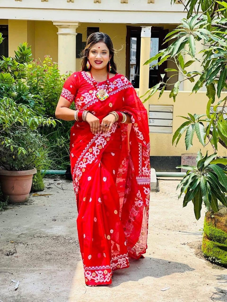 Picture of Hamim Fashion High-Quality Half-Silk Skin Print Saree (Tassels on the Achal) - 13 Haat