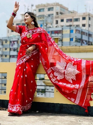 Picture of Hamim Fashion High-Quality Half-Silk Skin Print Saree (Tassels on the Achal) - 13 Haat