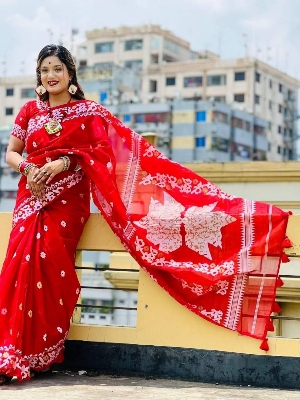 Picture of Hamim Fashion High-Quality Half-Silk Skin Print Saree (Tassels on the Achal) - 13 Haat