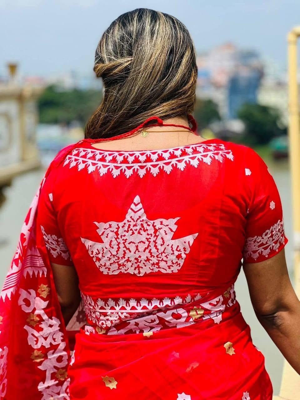 Picture of Hamim Fashion High-Quality Half-Silk Skin Print Saree (Tassels on the Achal) - 13 Haat