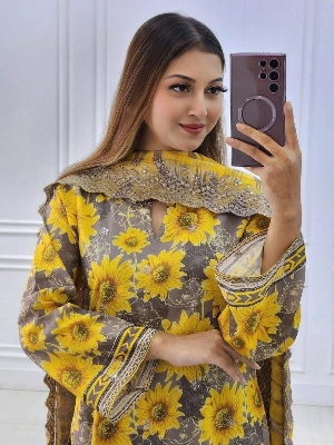 Picture of Hamim Fashion Digital Printed Stitched 3 Piece ​China Microstich Fabric With Lase Work  - Multicolor