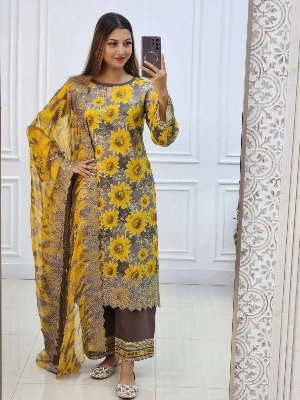 Picture of Hamim Fashion Digital Printed Stitched 3 Piece ​China Microstich Fabric With Lase Work  - Multicolor