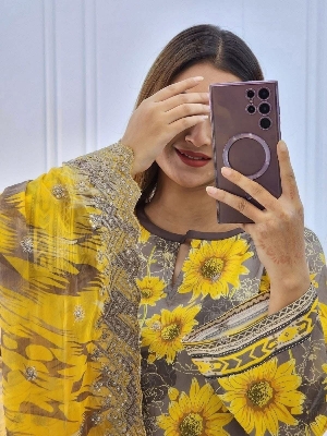 Picture of Hamim Fashion Digital Printed Stitched 3 Piece ​China Microstich Fabric With Lase Work  - Multicolor