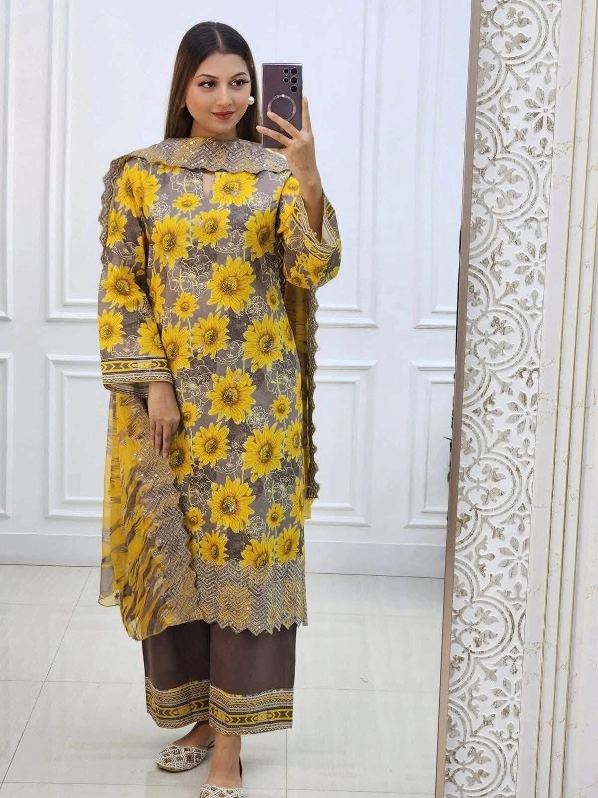 Picture of Hamim Fashion Digital Printed Stitched 3 Piece ​China Microstich Fabric With Lase Work  - Multicolor
