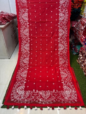 Picture of Hamim Fashion Puja Collection Saree Semi Muslin Laknow Embroidery Work with Blouse Piece  - 13 Haat