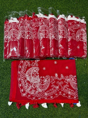 Picture of Hamim Fashion Puja Collection Saree Semi Muslin Laknow Embroidery Work with Blouse Piece  - 13 Haat