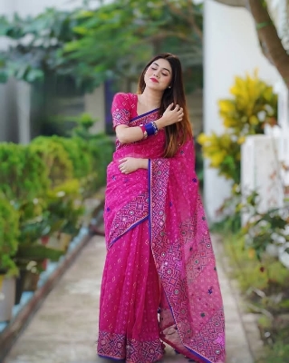Picture of Hamim Fashion New Design Tant Boutiques Full Saree Embroidery Work (Tassels on the Achal)  - 13 Haat