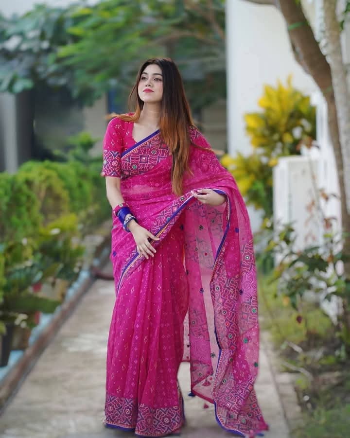 Picture of Hamim Fashion New Design Tant Boutiques Full Saree Embroidery Work (Tassels on the Achal)  - 13 Haat