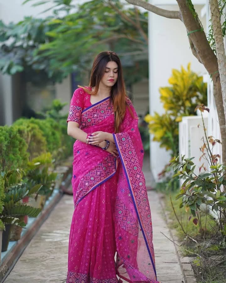 Picture of Hamim Fashion New Design Tant Boutiques Full Saree Embroidery Work (Tassels on the Achal)  - 13 Haat