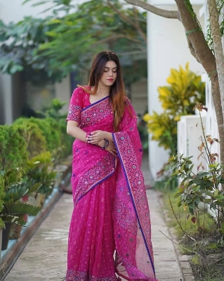Picture of Hamim Fashion New Design Tant Boutiques Full Saree Embroidery Work (Tassels on the Achal)  - 13 Haat