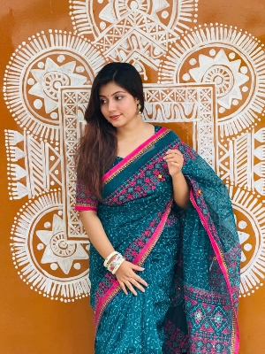 Picture of Hamim Fashion New Design Tant Boutiques Full Saree Embroidery Work (Tassels on the Achal)  - 13 Haat