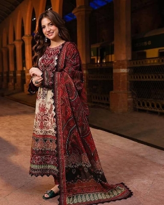 Picture of Hamim Fashion Digital Printed Stitched 3 Piece ​Cotton Silk Fabric  - Multicolor
