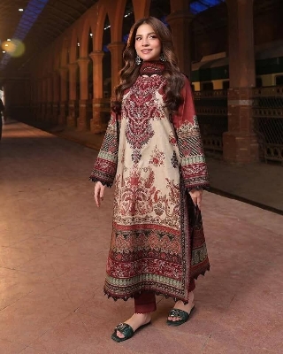 Picture of Hamim Fashion Digital Printed Stitched 3 Piece ​Cotton Silk Fabric  - Multicolor
