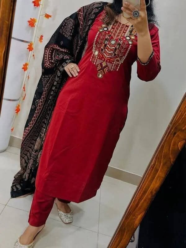Picture of Hamim Fashion Premium Slub Cotton Stitched 3 Piece Heavy Embroidery and Gota Thread Work Intricate Design on the Sleeves