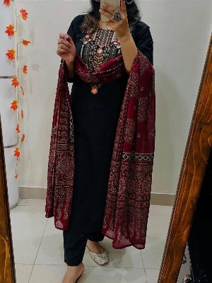 Picture of Hamim Fashion Premium Slub Cotton Stitched 3 Piece Heavy Embroidery and Gota Thread Work Intricate Design on the Sleeves