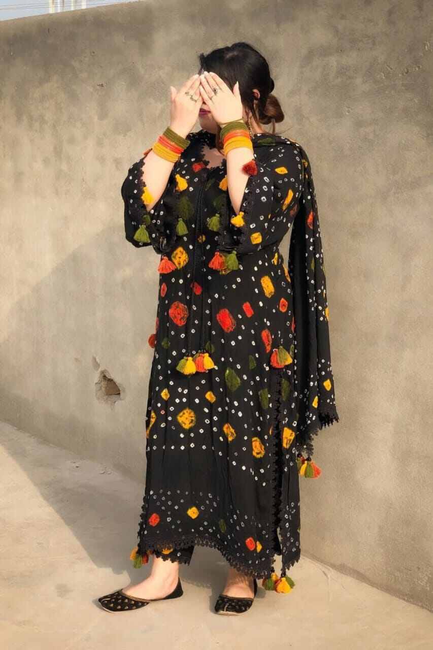Picture of Hamim Fashion Vip Lilen Stitched 3 piece with Lace and Tassle Work  - Black
