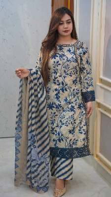 Picture of Hamim Fashion Digital Printed Stitched 3 Piece ​China Microstich Fabric with Lace Work  - Multicolor