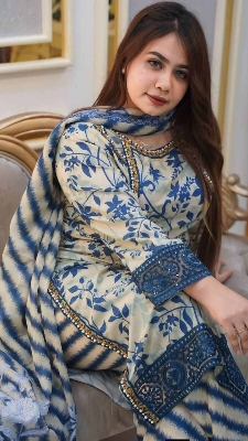 Picture of Hamim Fashion Digital Printed Stitched 3 Piece ​China Microstich Fabric with Lace Work  - Multicolor