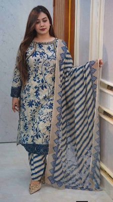 Picture of Hamim Fashion Digital Printed Stitched 3 Piece ​China Microstich Fabric with Lace Work  - Multicolor