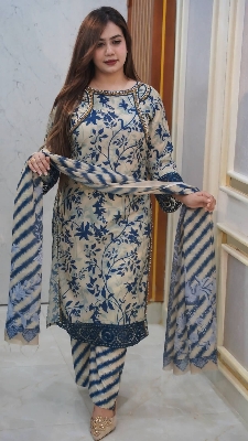 Picture of Hamim Fashion Digital Printed Stitched 3 Piece ​China Microstich Fabric with Lace Work  - Multicolor