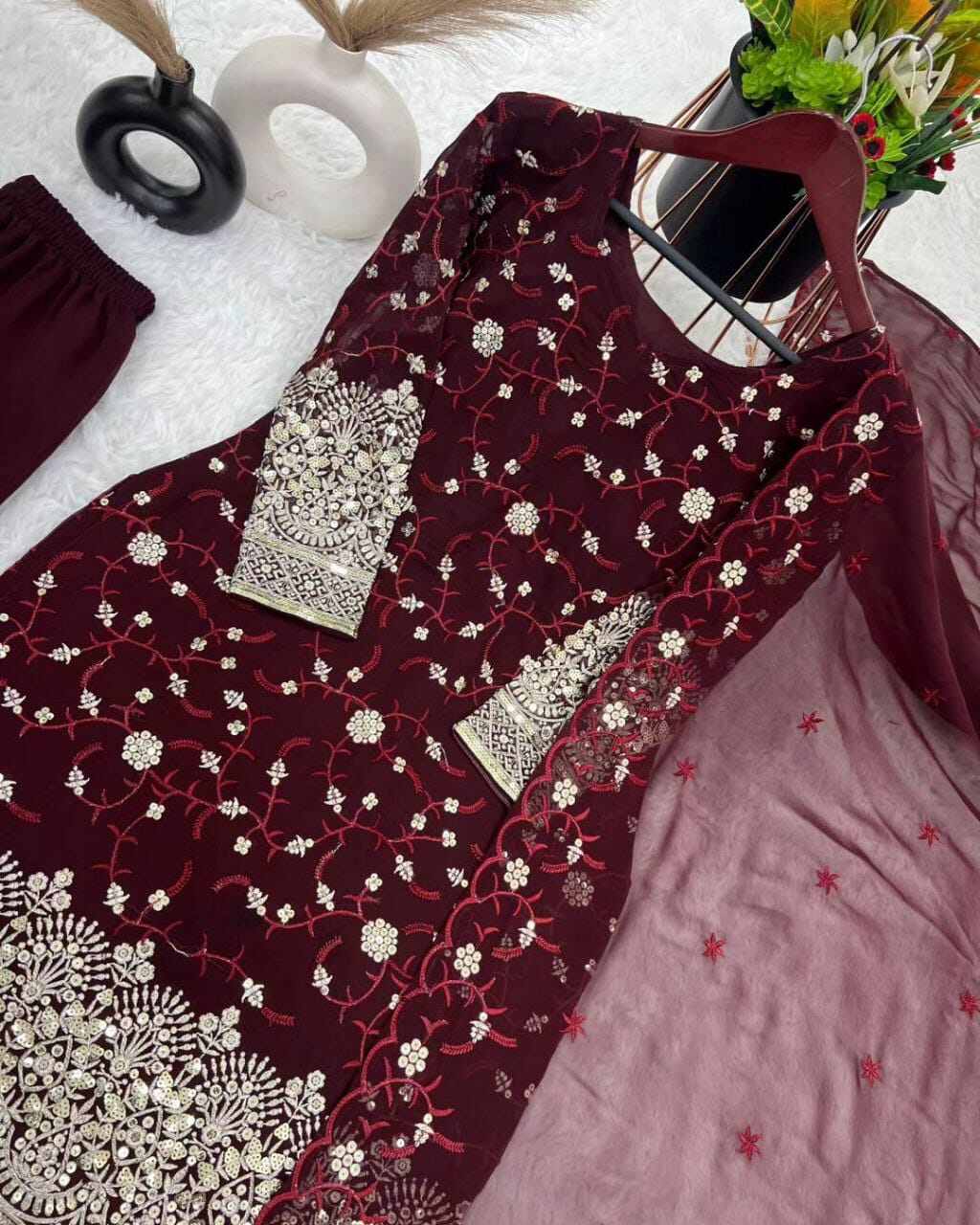 Picture of Hamim Fashion Stitched 3 piece Gharara with Sequence & Embroidery Work  - Maroon