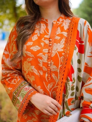 Picture of Hamim Fashion Digital Printed Stitched 3 Piece ​China Microstich Fabric with Lace Work  - Multicolor