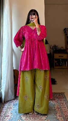 Picture of Hamim Fashion 3 Piece Stitched Pure Cotton Kurti in Afsan Print with Tassle & Lace work  - Multicolor
