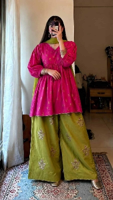 Picture of Hamim Fashion 3 Piece Stitched Pure Cotton Kurti in Afsan Print with Tassle & Lace work  - Multicolor