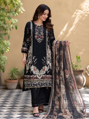 Picture of Hamim Fashion Digital Printed Stitched 3 Piece ​China Microstich Fabric  - Black