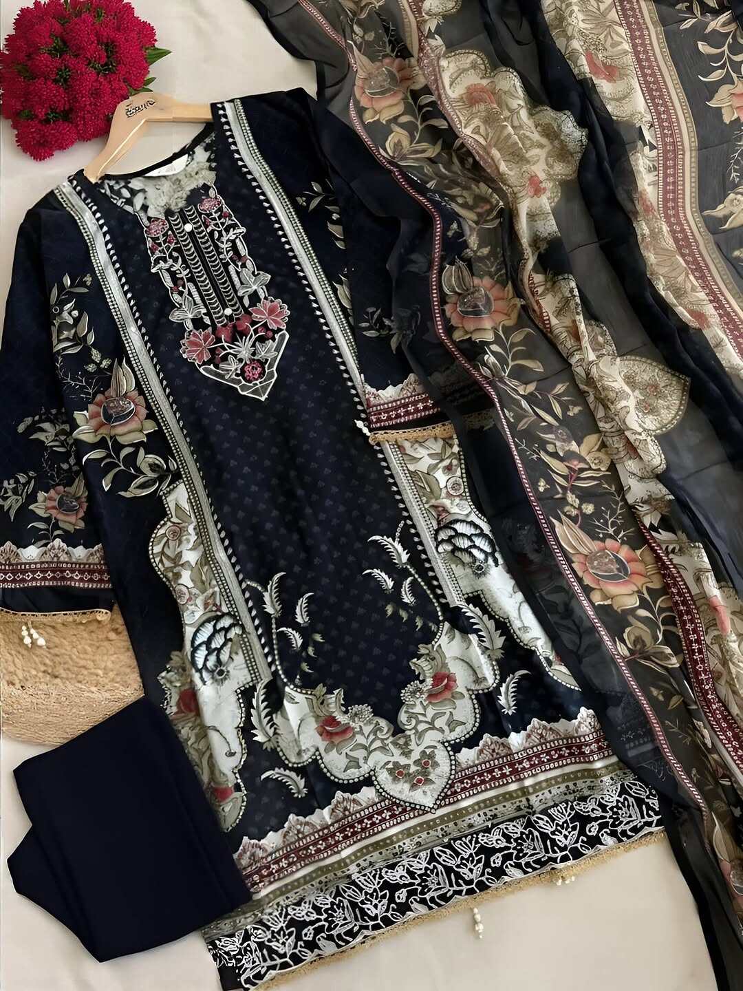 Picture of Hamim Fashion Digital Printed Stitched 3 Piece ​China Microstich Fabric  - Black