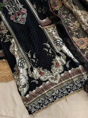 Picture of Hamim Fashion Digital Printed Stitched 3 Piece ​China Microstich Fabric  - Black